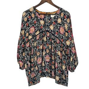 Knox Rose Babydoll Sheer Blouse Women Size M‎ Multicolor Floral Flowy